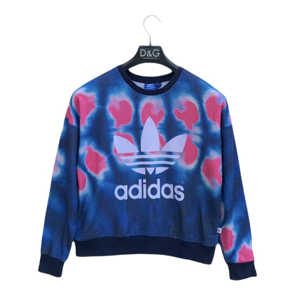 Adidas Blue Pink Tie-Dye Trefoil Logo Crew Neck Sweatshirt - Picture 2 of 8